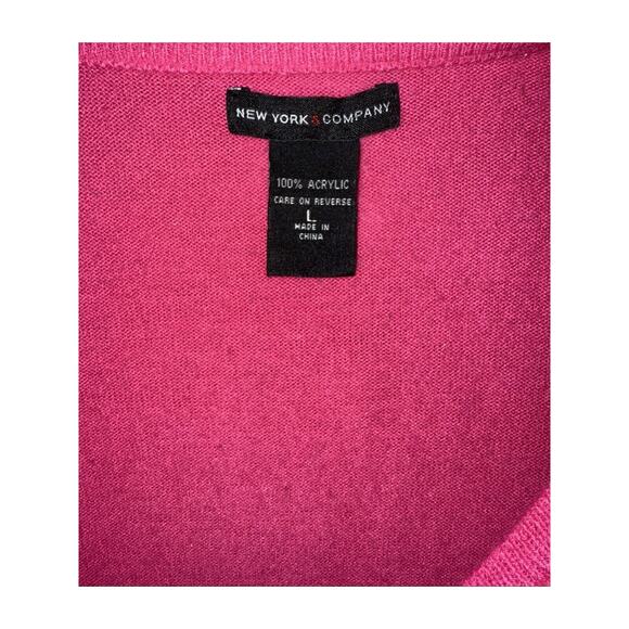 New York & Company Sweater Woman's Large Pink V Neck - Picture 2 of 6